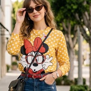 Yellow Polka Dot Sweater with Cartoon Character